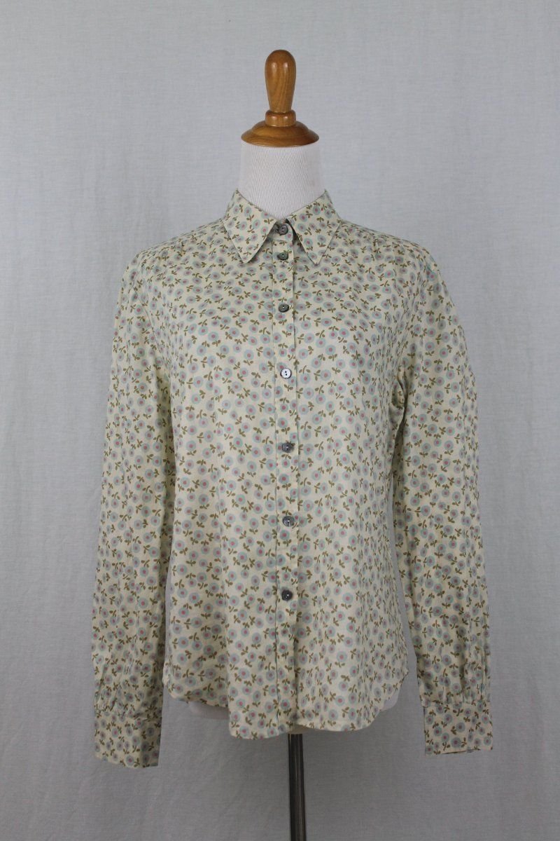MaxMara Weekend Long Sleeve Button Down Baby Blue Flower Print Cotton Shirt M