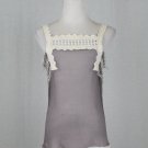Matty M Sheer Purple Silk Smocked Camisole with Ivory Lace Trim XS Hip Length