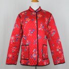 Vintage ANNE CARSON Red Floral Quilted Silk Chinese Coat Mandarin Jacket XL