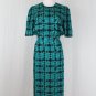 Vintage Adrianna Papell Emerald Green Silk Houndstooth Print Shirtwaist Dress 6