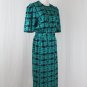 Vintage Adrianna Papell Emerald Green Silk Houndstooth Print Shirtwaist Dress 6