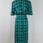 Vintage Adrianna Papell Emerald Green Silk Houndstooth Print Shirtwaist Dress 6