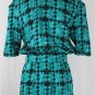 Vintage Adrianna Papell Emerald Green Silk Houndstooth Print Shirtwaist Dress 6