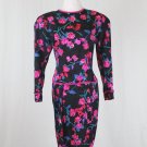 Vintage Kathryn Conover Rose Print Silk Jacquard 1940's Inspired 1980's Dress 8
