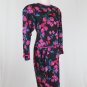 Vintage Kathryn Conover Rose Print Silk Jacquard 1940's Inspired 1980's Dress 8