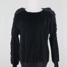 Bodalia Vintage 1980's Embellished Oversized Black Velour Ruffled Sweater Small