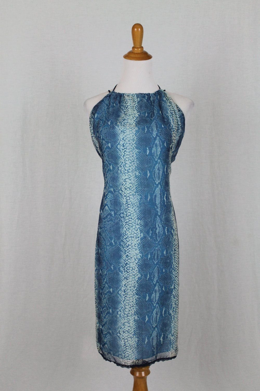 Vintage Max Studio 1990's Strappy back Blue Python Halter Dress  PM