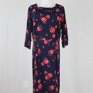 Vintage 1930's Rose Print Rayon Mid Calf Long Sleeve Dress fits M L