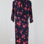 Vintage 1930's Rose Print Rayon Mid Calf Long Sleeve Dress fits M L