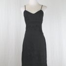 Vintage SUE WONG Embellished Black Linen Spaghetti Strap Below The Knee Dress XS