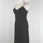 Vintage SUE WONG Embellished Black Linen Spaghetti Strap Below The Knee Dress XS