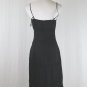 Vintage SUE WONG Embellished Black Linen Spaghetti Strap Below The Knee Dress XS