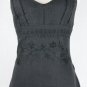 Vintage SUE WONG Embellished Black Linen Spaghetti Strap Below The Knee Dress XS