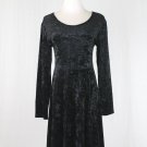 Vintage Express Tricot Gothic Black Crushed Velvet Long sleeve Dress 1990's S