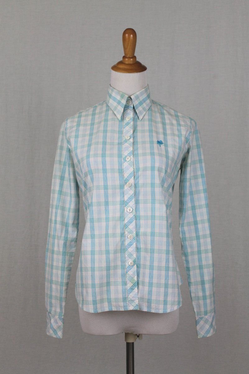 Lilly Pulitzer Aqua Blue and White Button Down Cotton Poplin Long Sleeve Shirt 2