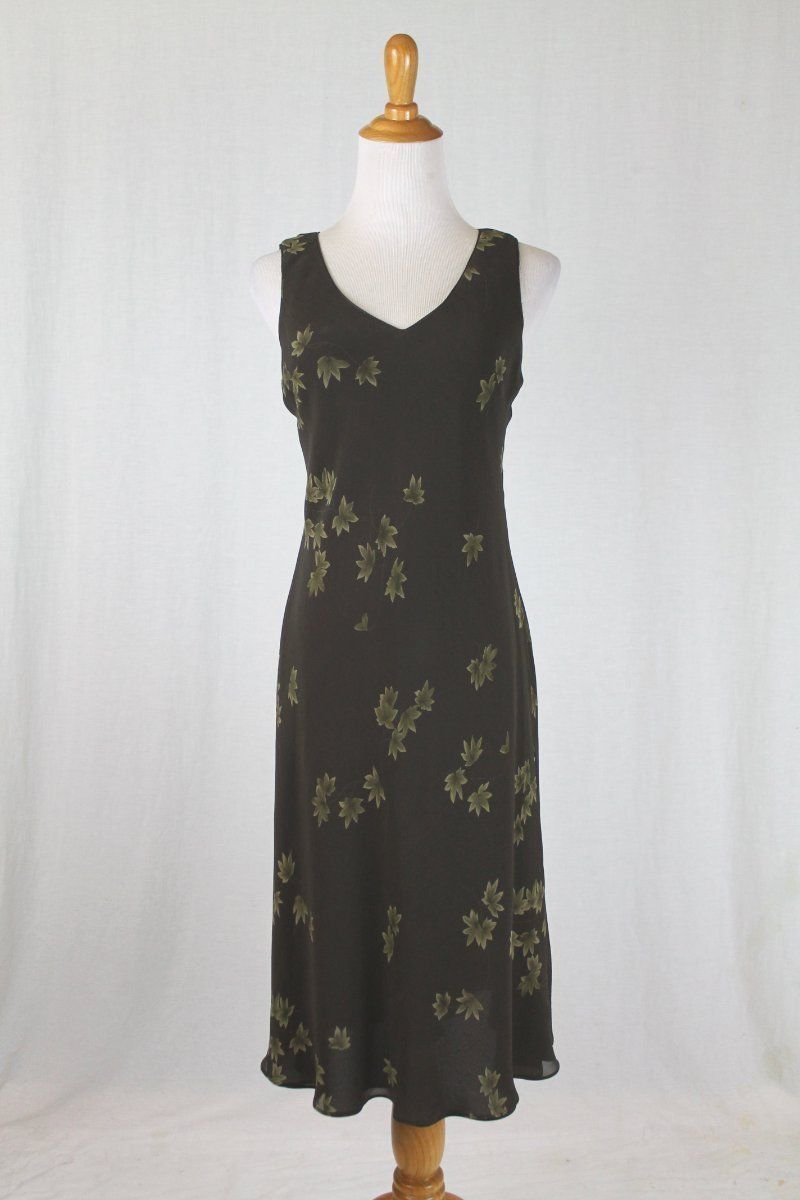 Vintage ANN TAYLOR Sleeveless Silk Mid Calf Leaf Print Dress 90's ...
