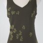 Vintage ANN TAYLOR Sleeveless Silk Mid Calf Leaf Print Dress 90's Minimalist 8