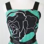 Vintage Sleeveless Green Silk A-Line dress with big Black Rose Print XS