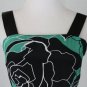 Vintage Sleeveless Green Silk A-Line dress with big Black Rose Print XS