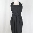 Vintage Gillian Retro Black Silk Dupioni Belted Sheath Dress 6 S NEW
