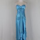Dave & Johnny Beaded Embellished Strapless Blue Silk Prom Gown 5 6