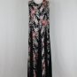 Vtg STARINA Pastel Pink & Black Rose Floral Print Maxi Dress w/ Godet Skirt M
