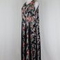 Vtg STARINA Pastel Pink & Black Rose Floral Print Maxi Dress w/ Godet Skirt M