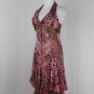 Vintage Diane Freis Beaded Silk Halter Dress Pastel Pink Brown & Leopard Print 4