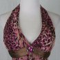 Vintage Diane Freis Beaded Silk Halter Dress Pastel Pink Brown & Leopard Print 4