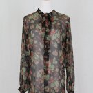 Ralph Lauren POLO Sheer Black Floral Silk Pussy Bow Neck Tunic Blouse 4 S