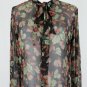 Ralph Lauren POLO Sheer Black Floral Silk Pussy Bow Neck Tunic Blouse 4 S
