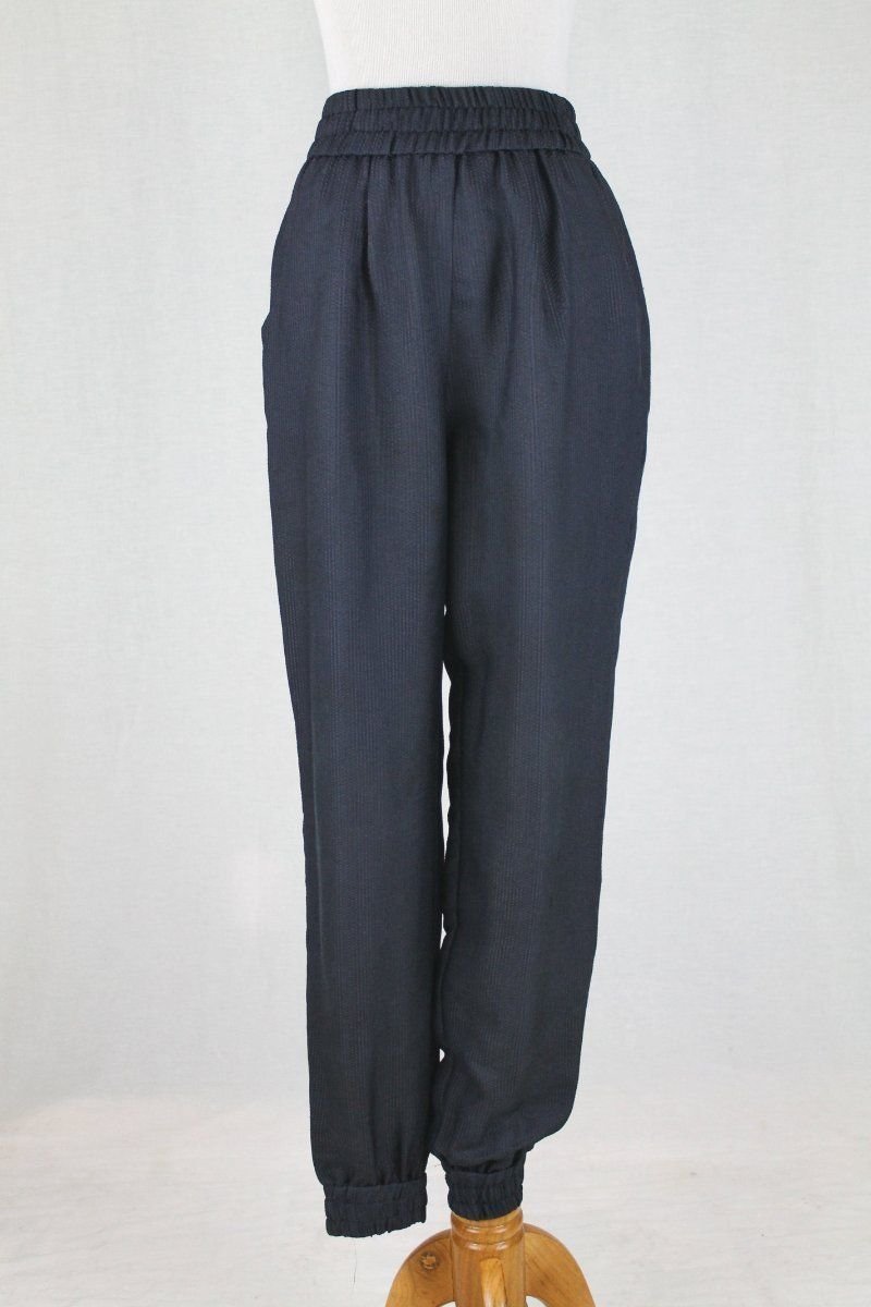 JAY GODFREY Navy Blue Georgette Dressy Elastic Waist Genie Pants Joggers 2 NEW