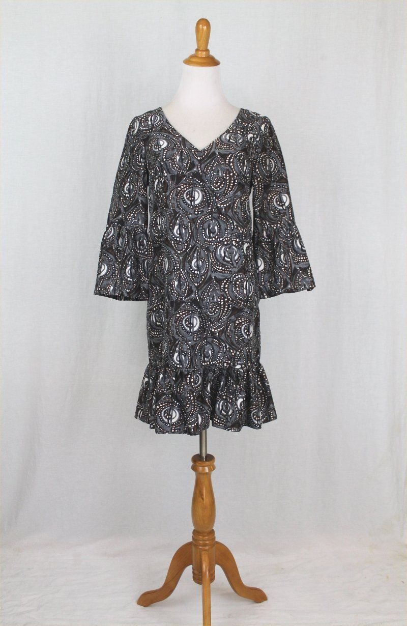 Tibi Silk Bell Sleeve Flounced Tunic Dress Dutch wax print Size 2