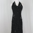 Jones New York 1930's style Bias Cut Beaded Silk Burned Velvet Halter Dress 6P