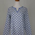 New $89.99 J.Jill Cotton Tunic Top XS Blue woodblock print