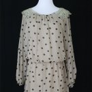 HEY HEY Beige and Black Polka Dot Long Sleeved Blouson Chiffon Mini Dress NWT S