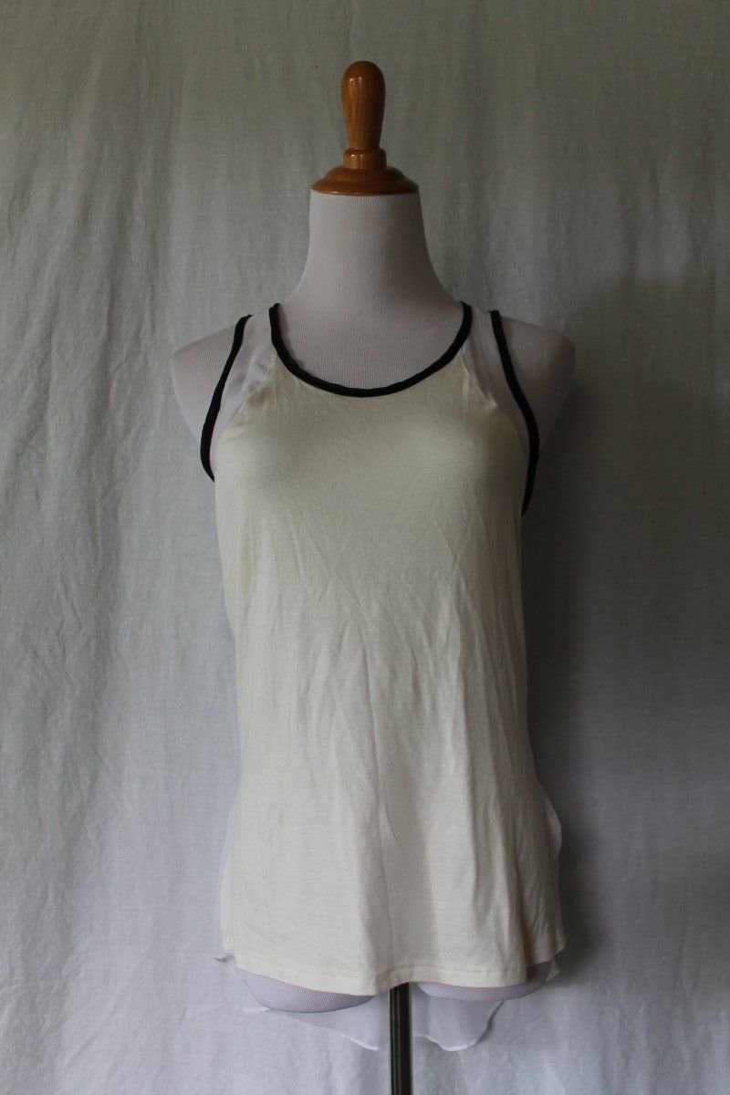 Green Envelope White Racer-back Tank with Black Satin Trim Made in USA NWOT XS