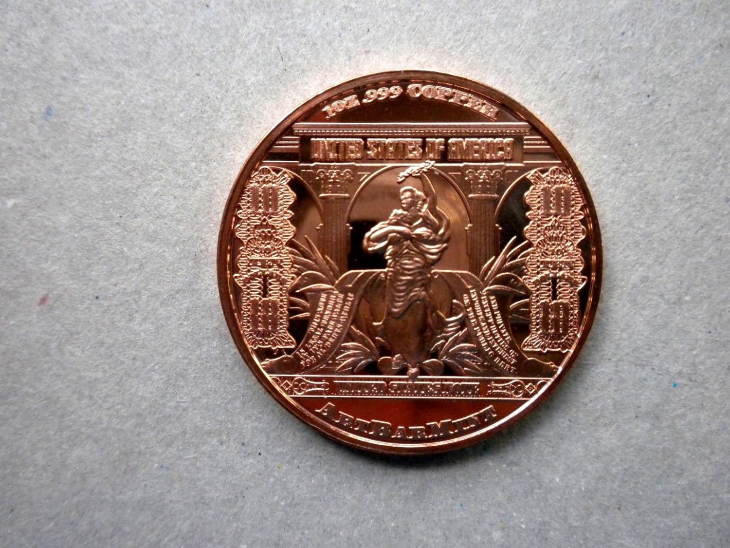 Coin US 10 Dollars Buffalo Banknote 1 oz Copper Round