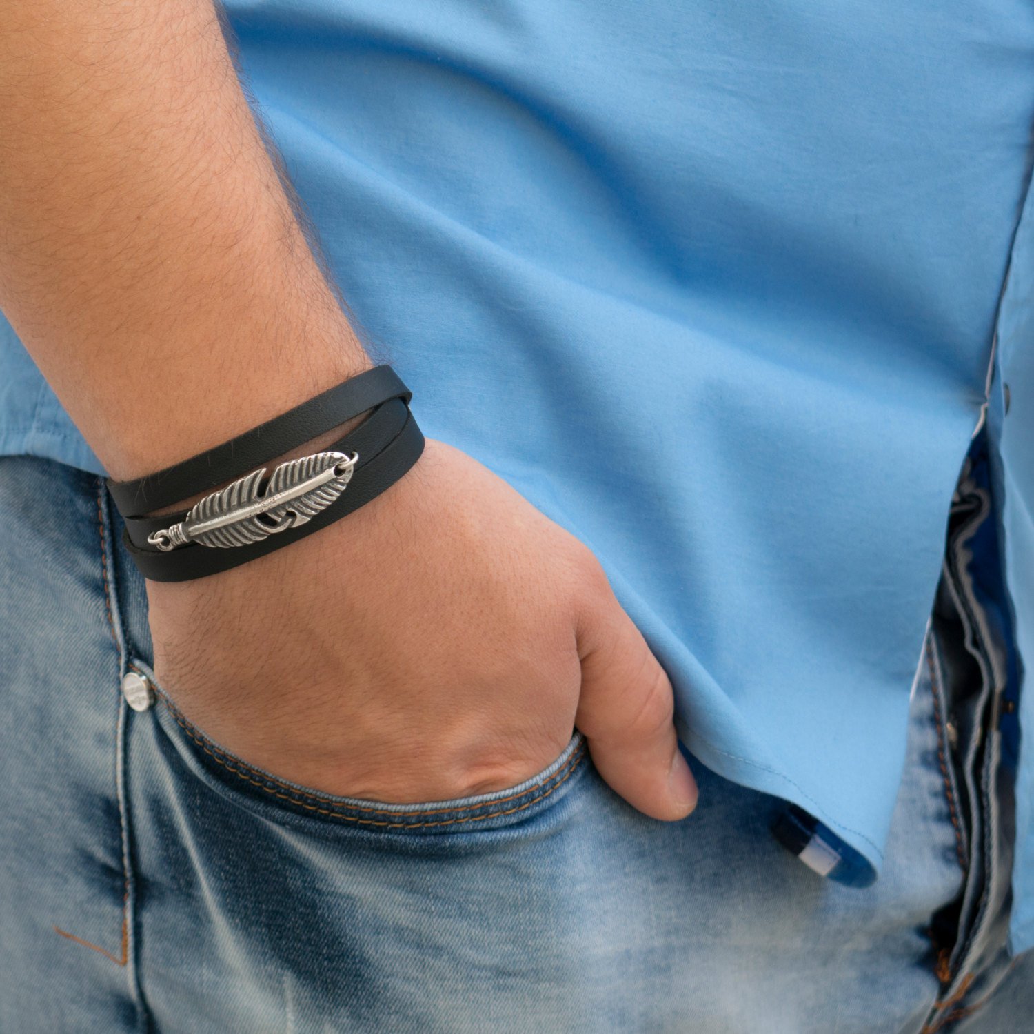 Men's Bracelet - Men's Vegan Bracelet - Men's Feather Bracelet - Men's Jewelry - Men's Gift