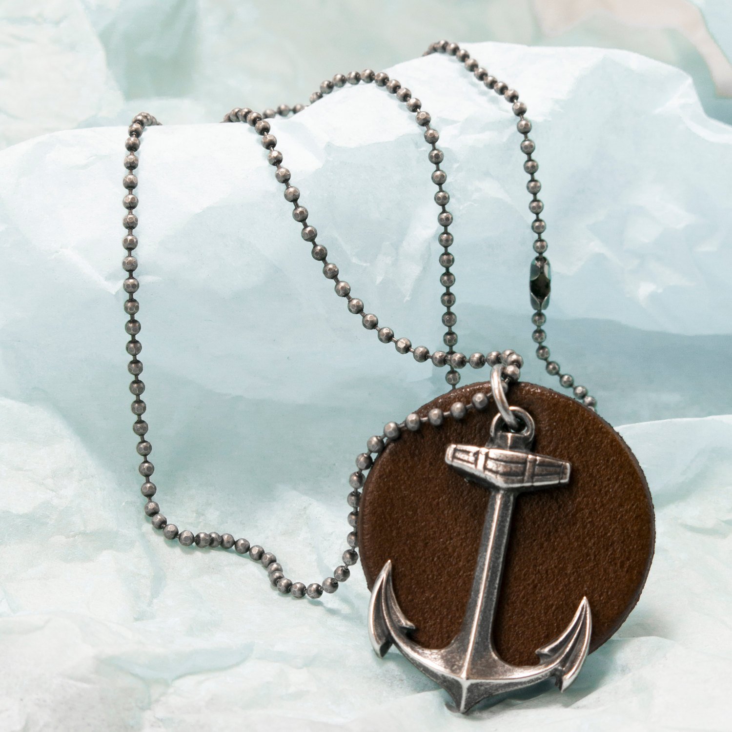 Men's Necklace - Men's Anchor Necklace - Men's Silver Necklace - Men's Leather Necklace - Men's Gift
