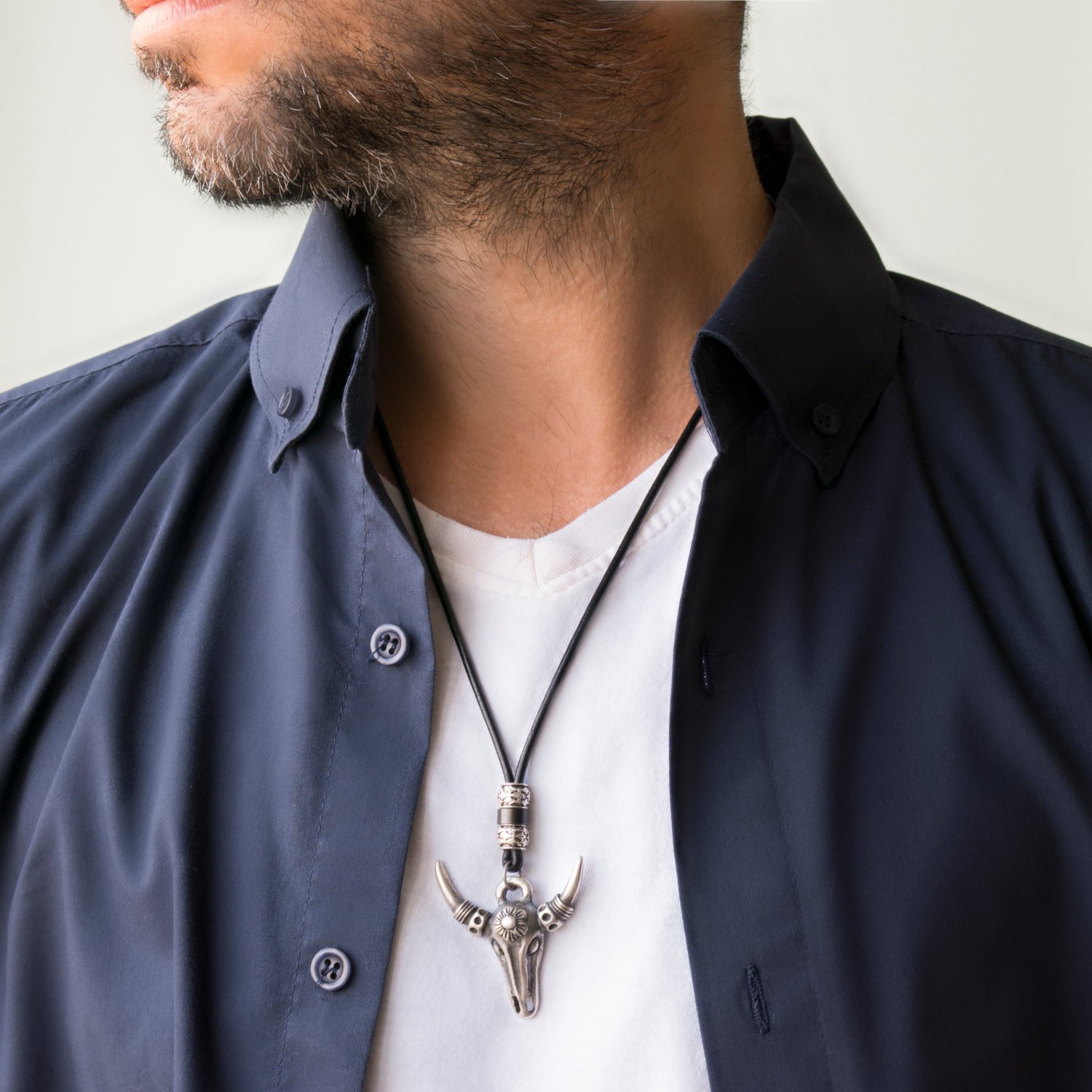 Men's Necklace - Men's Silver Necklace - Men's Leather Necklace - Men's Jewelry - Men's Gift
