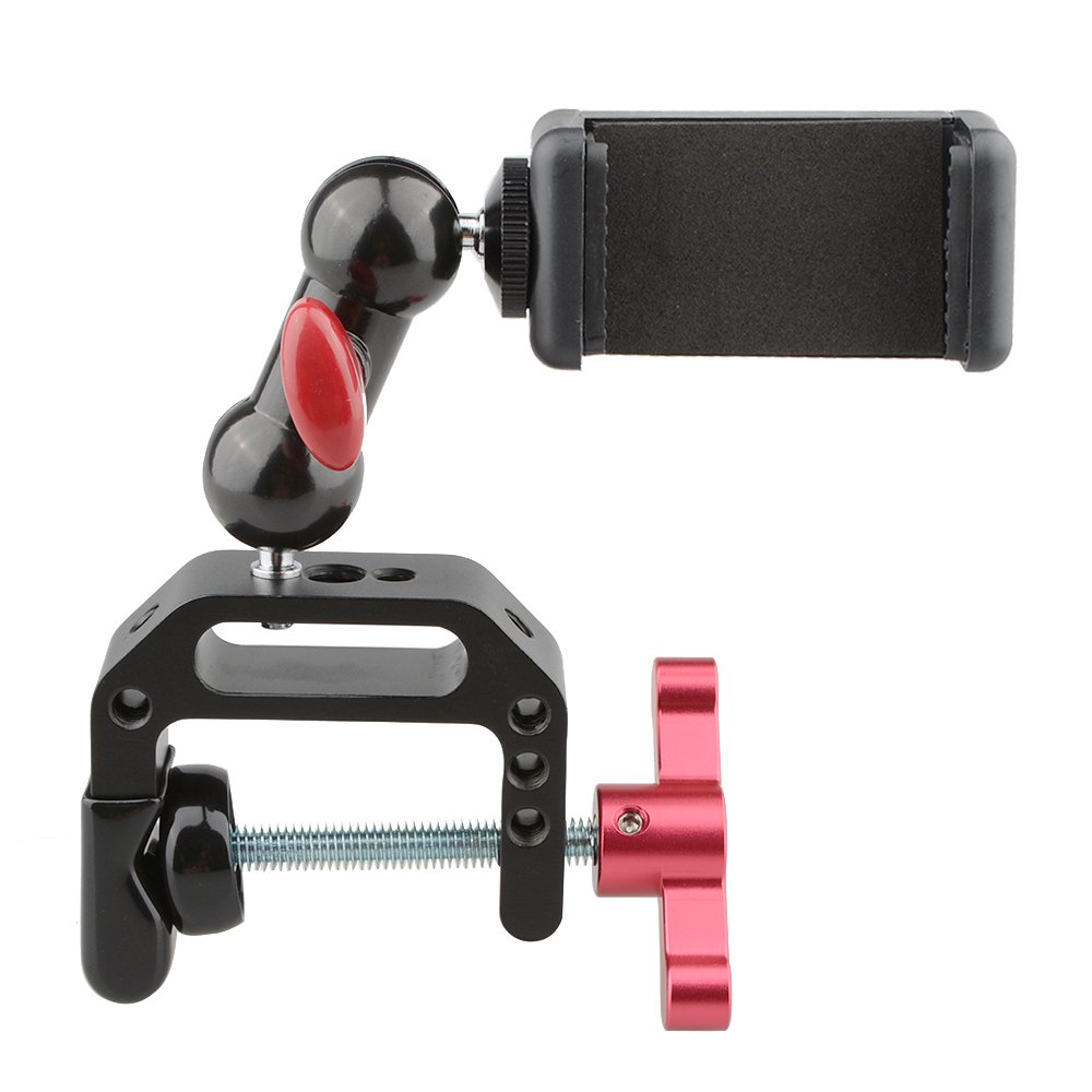 CAMVATE C-clamp Bracket with Ball Head Mount Cell Phone Clip (Red T-handle) C1694