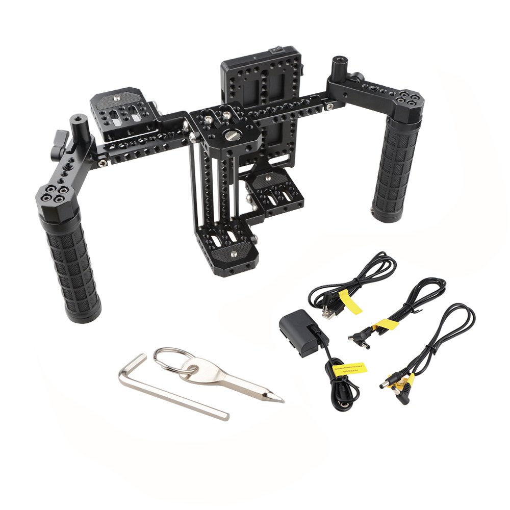CAMVATE 7" Director's Monitor Cage Rig With V Lock Power Supply Splitter & Dual Handgrip C2088