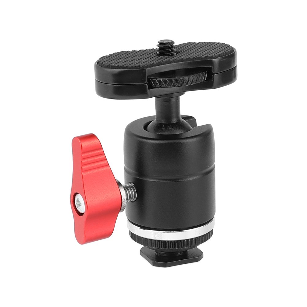 CAMVATE 1/4"-20 Male Thread Mini Ball Head With Shoe Mount Adapter & Red Ratchet Locking Knob C2464