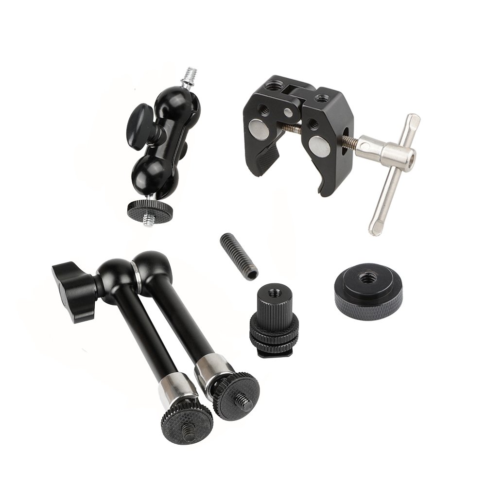 Super Crab Clamp + 11" Magic Articulated Arm + Mini Ball Head + 1/4" Male Female Thread Accessories