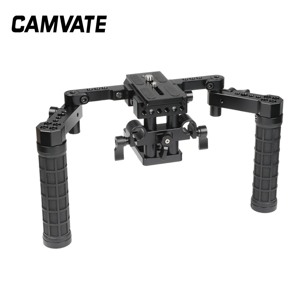 Manfrotto Quick Release Tripod Mount Base Plate With 15mm Rod Clamp & Rubber Handgrips C2502