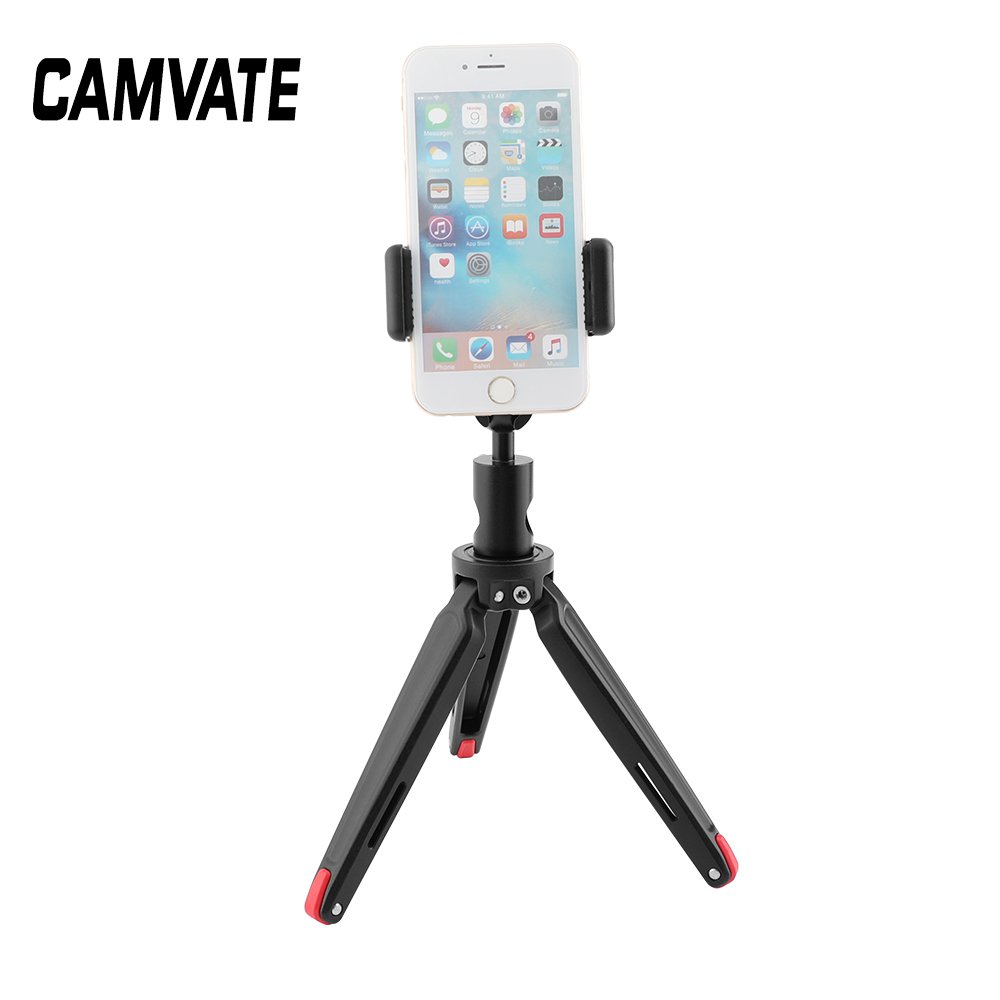 CAMVATE Robust Foldable Mini Tabletop Tripod + Smartphone Clip + Ball Head Peapod Holder C2510
