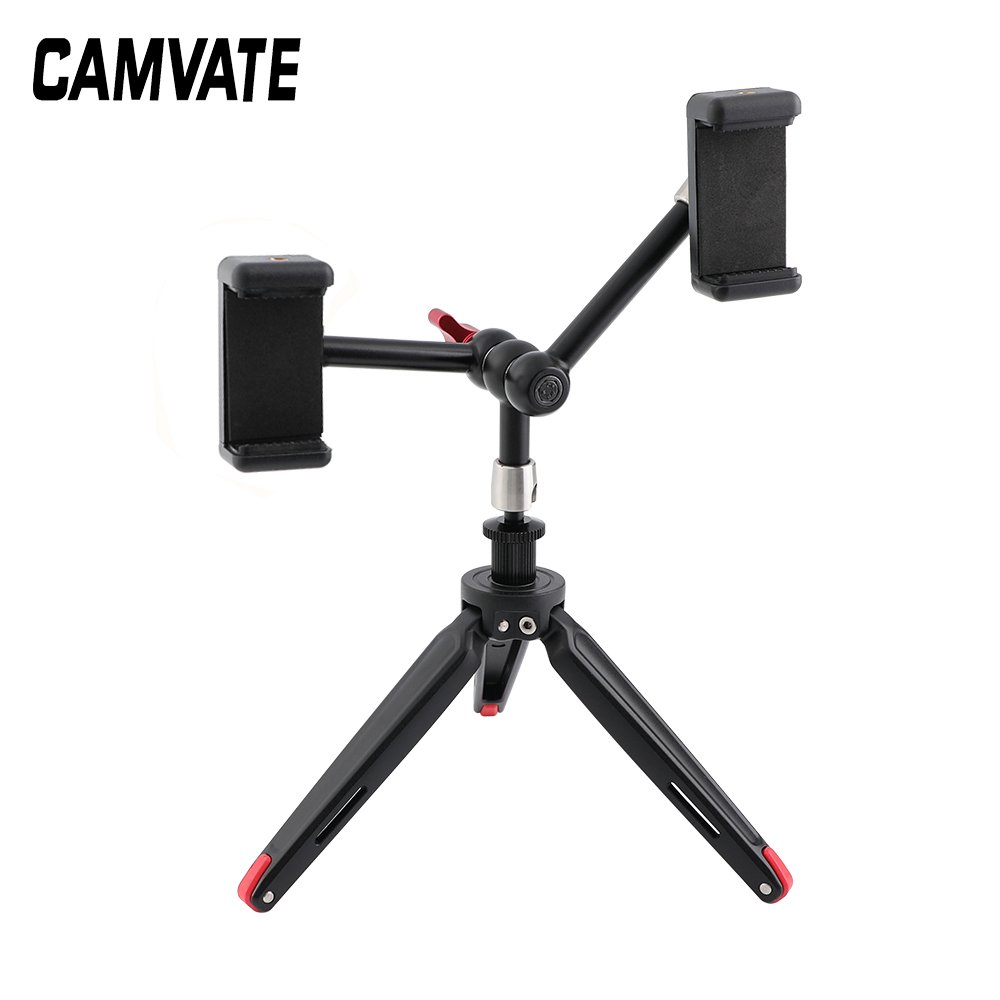 Mini Tabletop Tripod + 11" Triple Articulating Magic Arm With 1/4" Threads + Smartphone Clips C2512