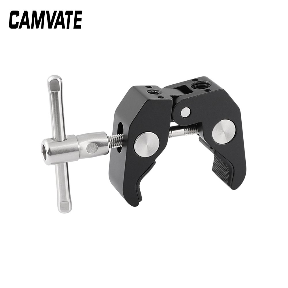 Super Clamp Crab Pliers Clip With 1/4" & 3/8" Threads & Locating Holes For DSLR Camera Accessory