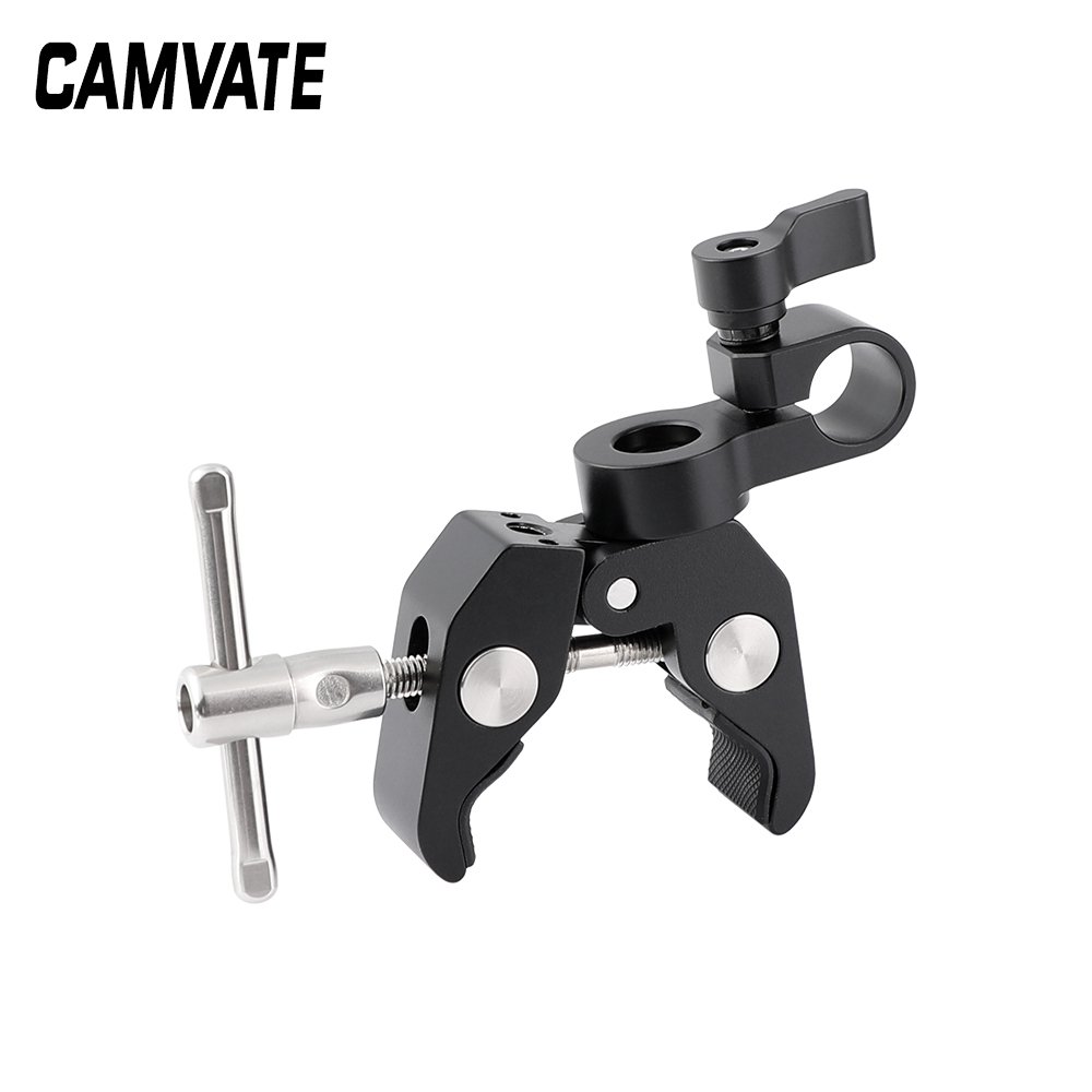Super Crab Clamp With 1/4" & 3/8" Threads & Locating Holes + 15mm Rod Adapter With 3/8" Thread